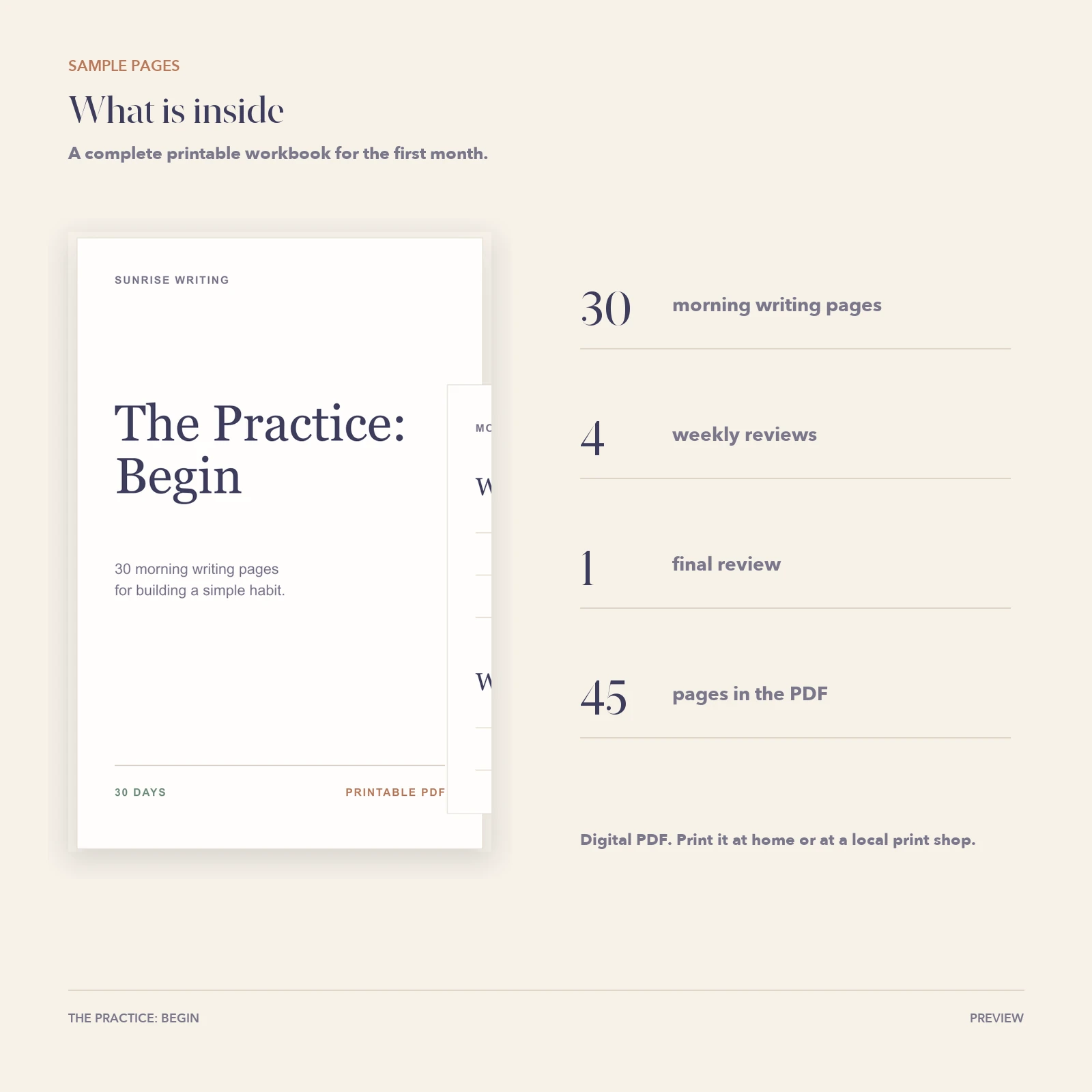 Preview of The Practice Begin workbook contents