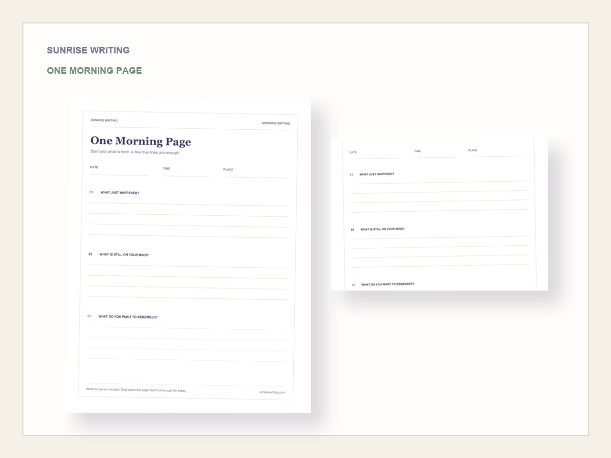 Preview of the One Morning Page printable with space to record what happened and what is on your mind