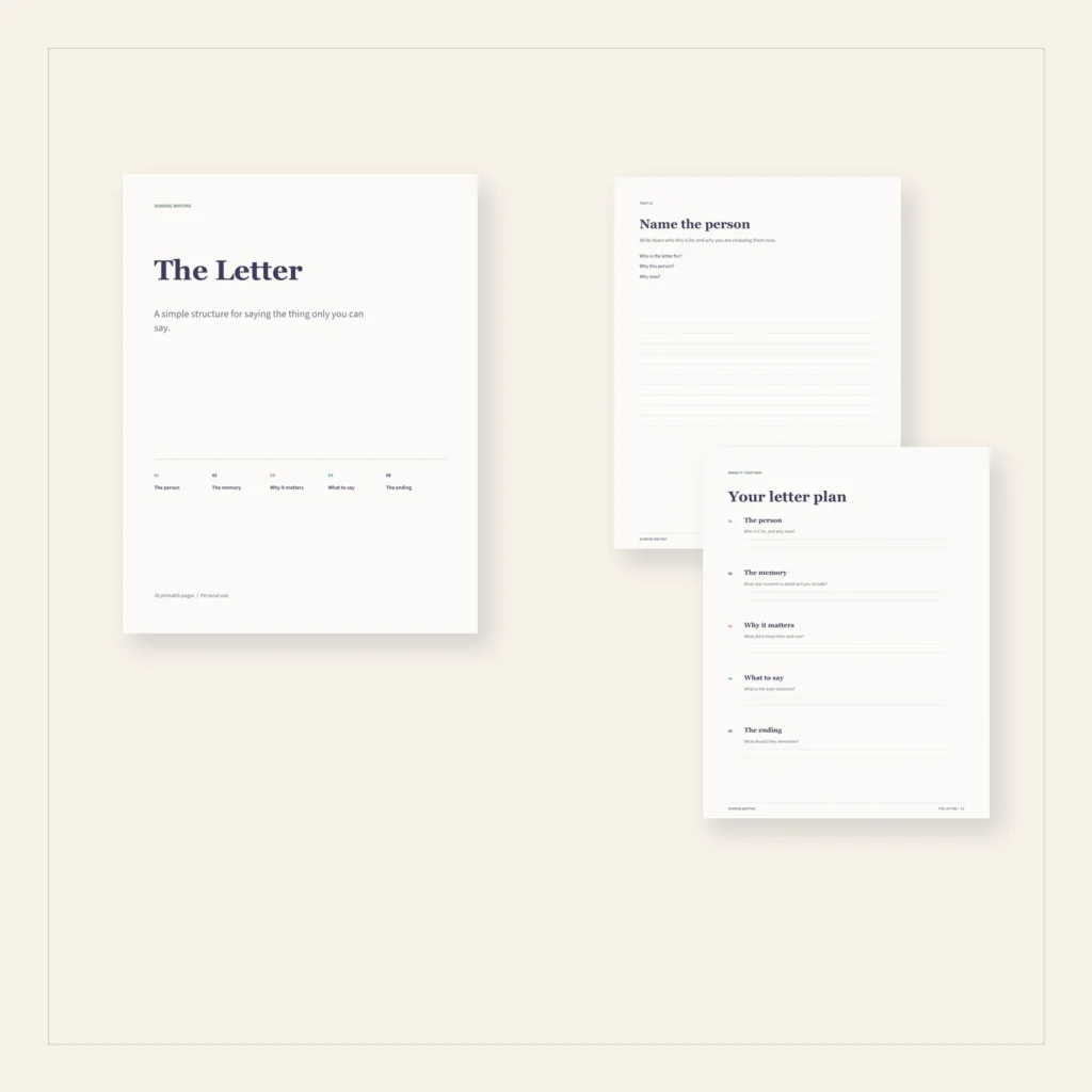 Cover and worksheet pages from The Letter printable workbook
